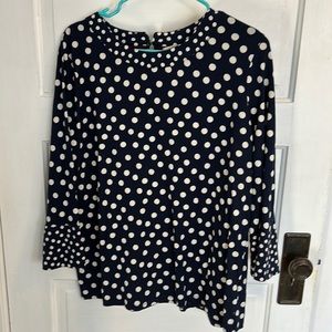 Boden Navy and White Polka Dot Shirt with Bell Sleeves
